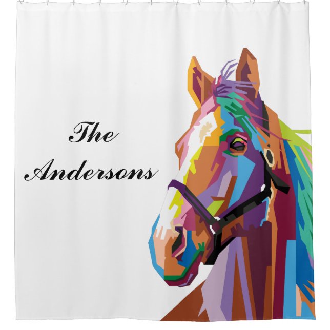 Personalised Colourful Pop Art Horse Shower Curtain (Front)