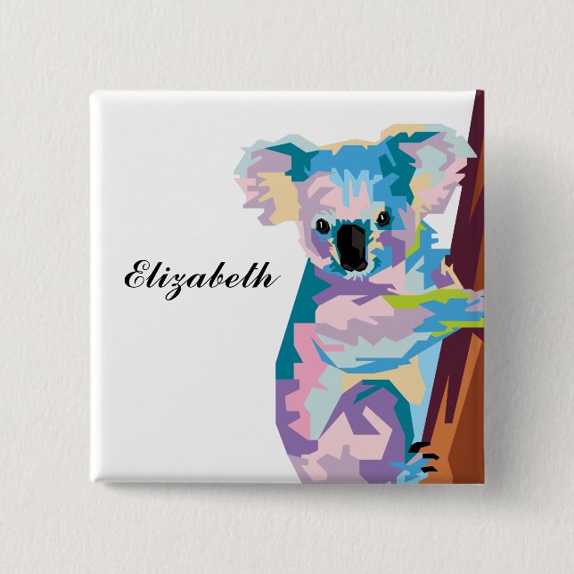 Personalised Colourful Pop Art Koala 15 Cm Square Badge (Front)