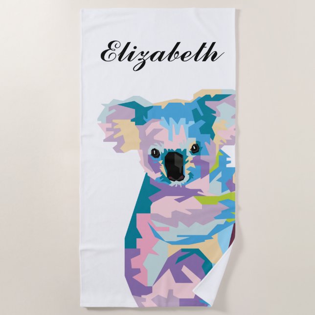 Personalised Colourful Pop Art Koala Beach Towel (Front)