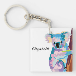 Personalised Colourful Pop Art Koala Key Ring