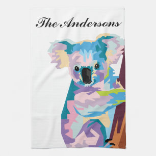 Personalised Colourful Pop Art Koala Tea Towel