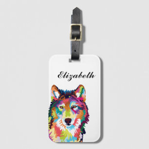Personalised Colourful Pop Art Wolf Luggage Tag