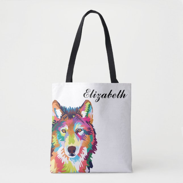 Personalised Colourful Pop Art Wolf Tote Bag (Front)