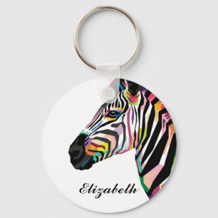 Personalised Colourful Pop Art Zebra Key Ring