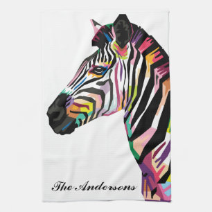 Personalised Colourful Pop Art Zebra Tea Towel