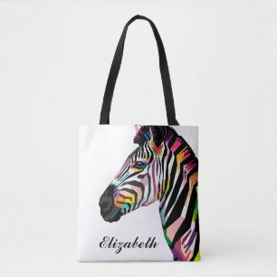 Personalised Colourful Pop Art Zebra Tote Bag