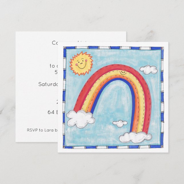 Personalised Colourful Rainbow Birthday Invitation (Front/Back)