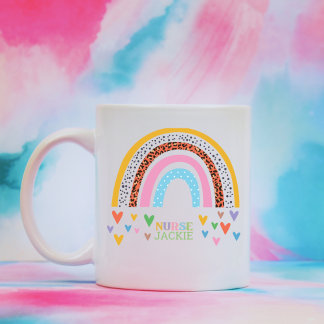Personalised Colourful Rainbow Hearts Nurse Coffee Mug