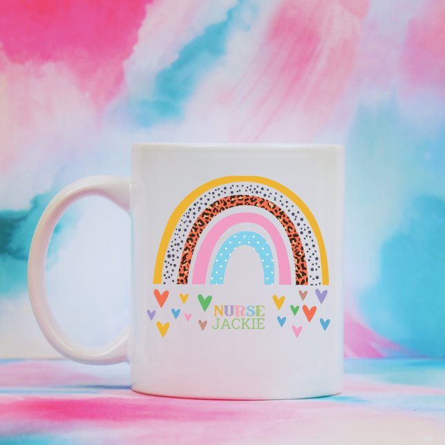Personalised Colourful Rainbow Hearts Nurse   Coffee Mug (Creator Uploaded)