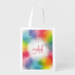 Personalised Colourful Rainbow Monogram Modern Reusable Grocery Bag