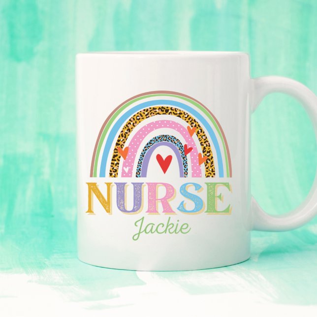 Personalised Colourful Rainbow Nurse Coffee Mug (Creator Uploaded)
