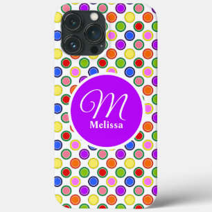 Personalised Colourful Rainbow Polka Dots Happy iPhone 13 Pro Max Case