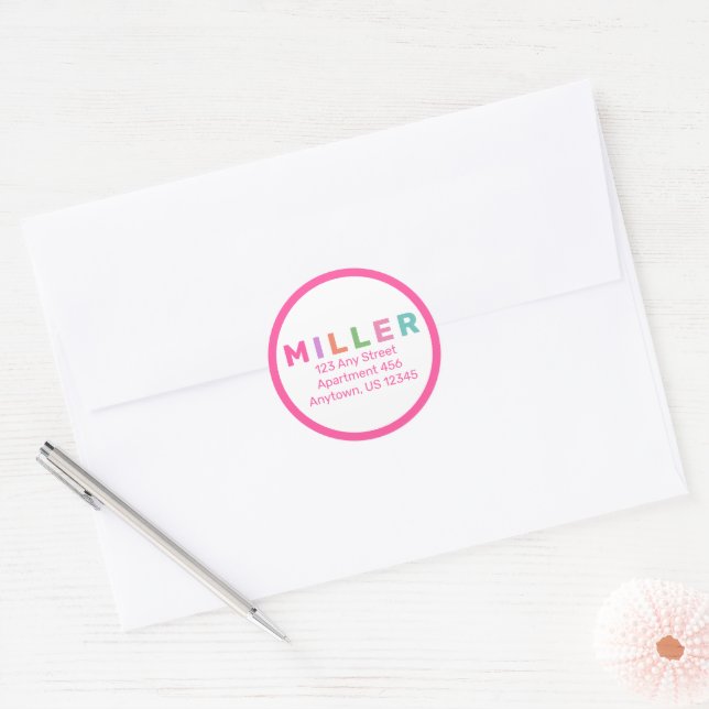 Personalised colourful rainbow return address labe classic round sticker (Envelope)