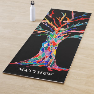 Personalised Colourful Rainbow Tree Black Yoga Mat