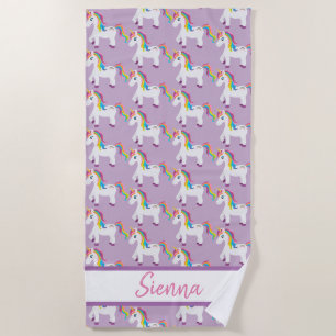 Personalised Colourful Rainbow Unicorn Beach Towel