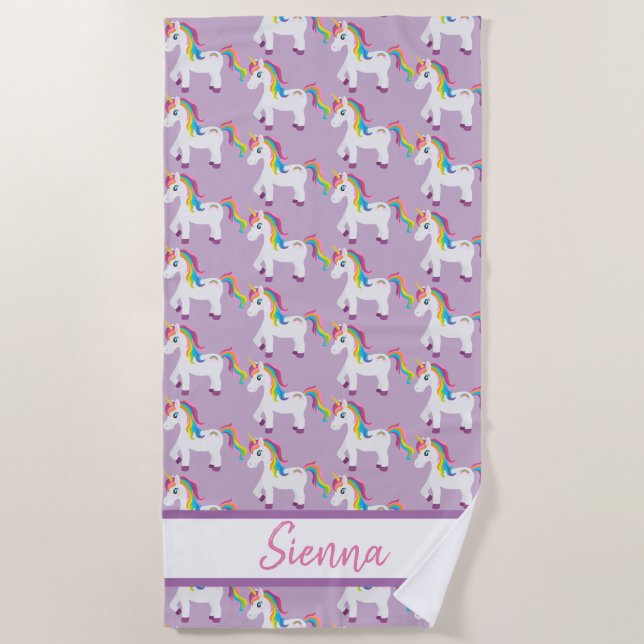 Personalised Colourful Rainbow Unicorn Beach Towel (Front)