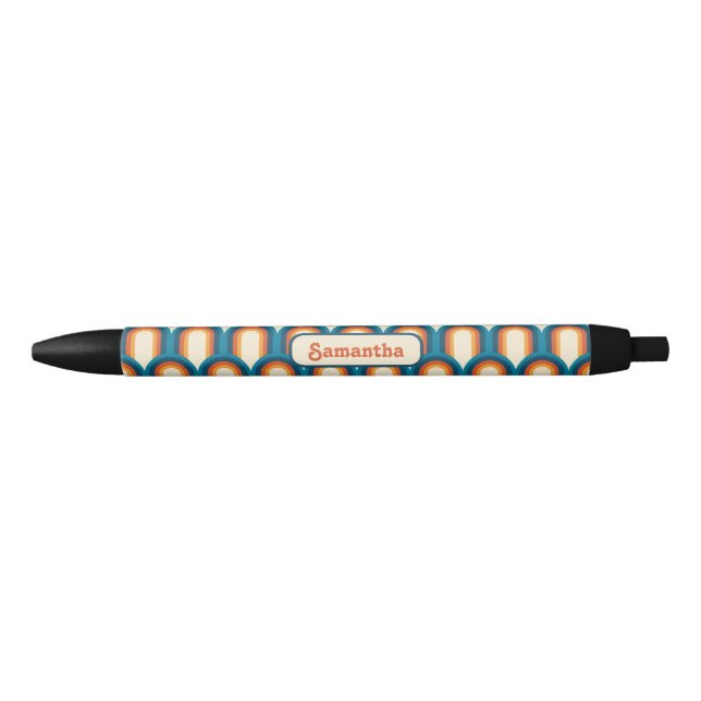 Personalised Colourful Retro Arch Rainbow Pattern  Black Ink Pen (Front)