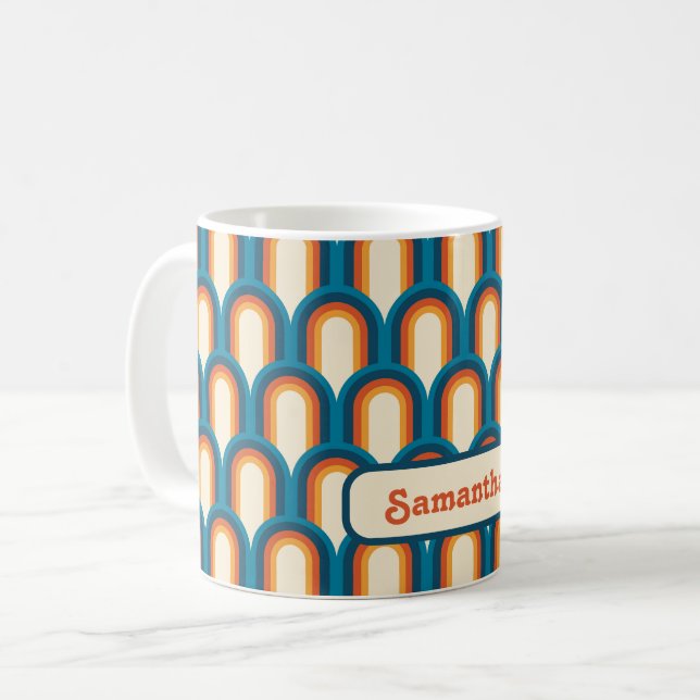 Personalised Colourful Retro Arch Rainbow Pattern Coffee Mug (Front Left)