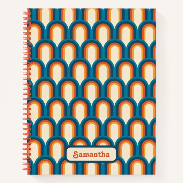Personalised Colourful Retro Arch Rainbow Pattern Notebook (Front)