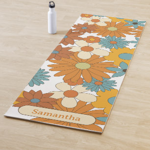 Personalised Colourful Retro Flower Pattern Yoga Mat
