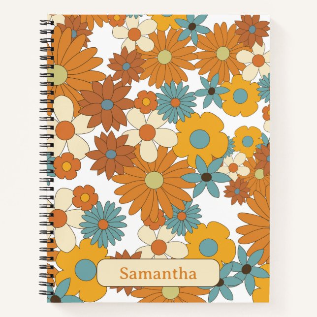 Personalised Colourful Retro Flower Sketchbook Notebook (Front)