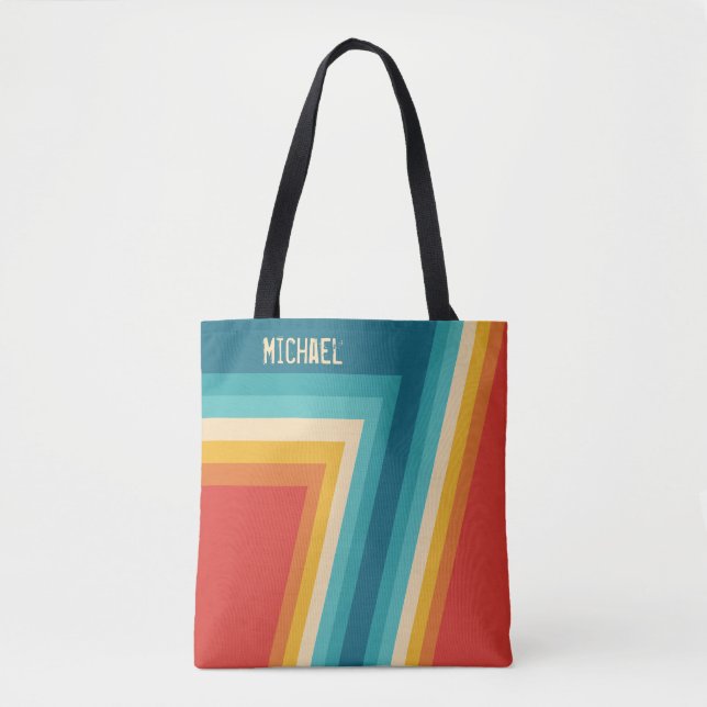 Personalised Colourful Retro Stripes - 70s, 80s  Tote Bag (Front)