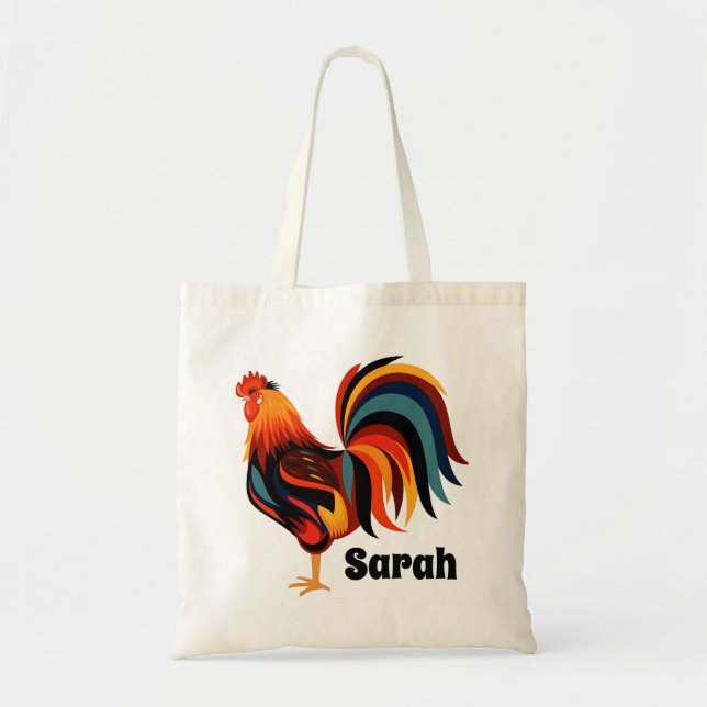 Personalised Colourful Rooster Farm Tote Bag (Front)