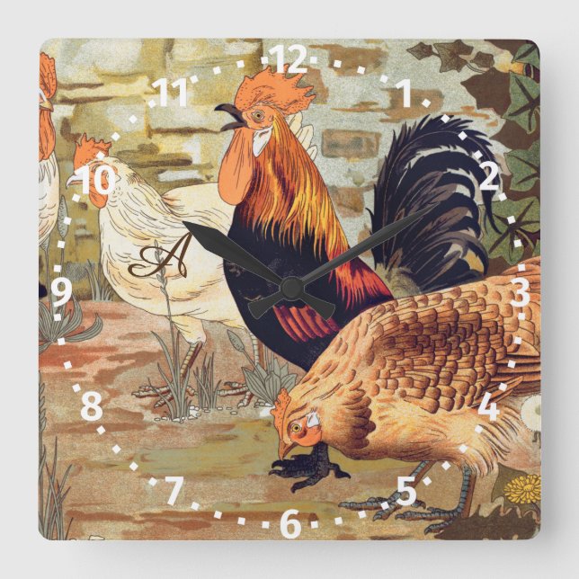  Personalised Colourful Rooster Farmhouse  Square  Square Wall Clock (Front)