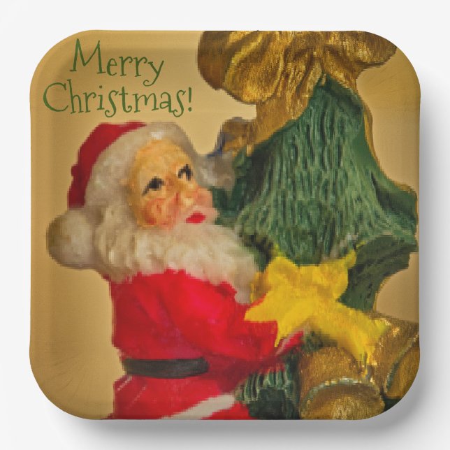 Personalised Colourful Santa Christmas Wish Paper Plate (Front)