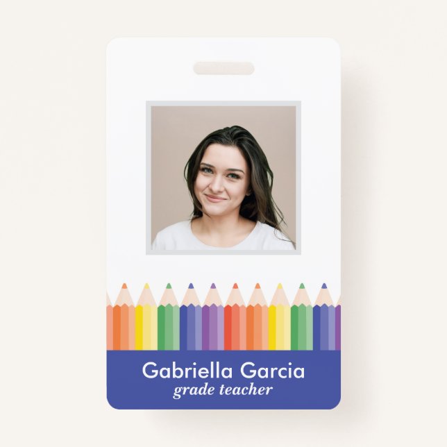 Personalised Colourful School Teacher Bar Code ID ID Badge (Front)