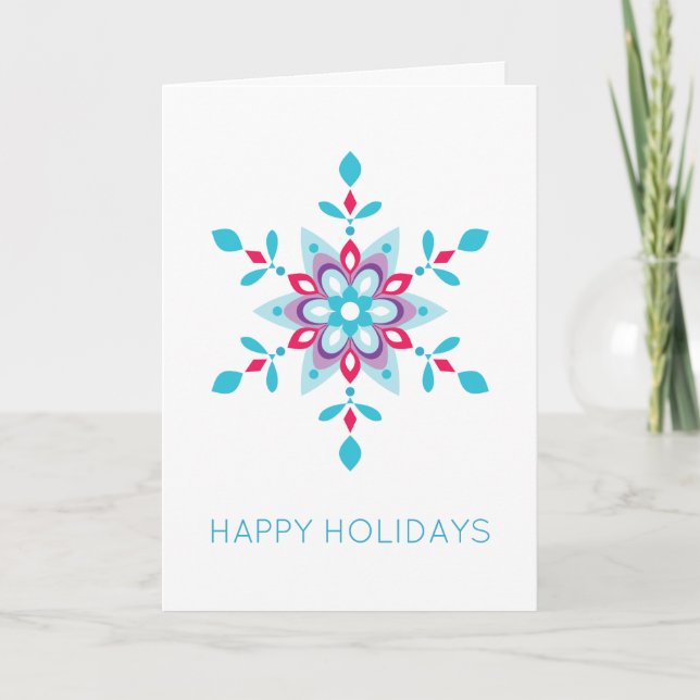 Personalised Colourful Snowflake Happy Holiday Card (Front)