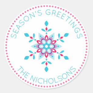 Personalised Colourful Snowflake Holiday Classic Round Sticker
