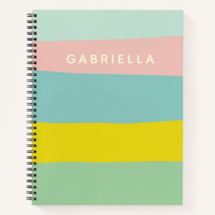 Personalised Colourful Soft Pastel Stripes School Notebook