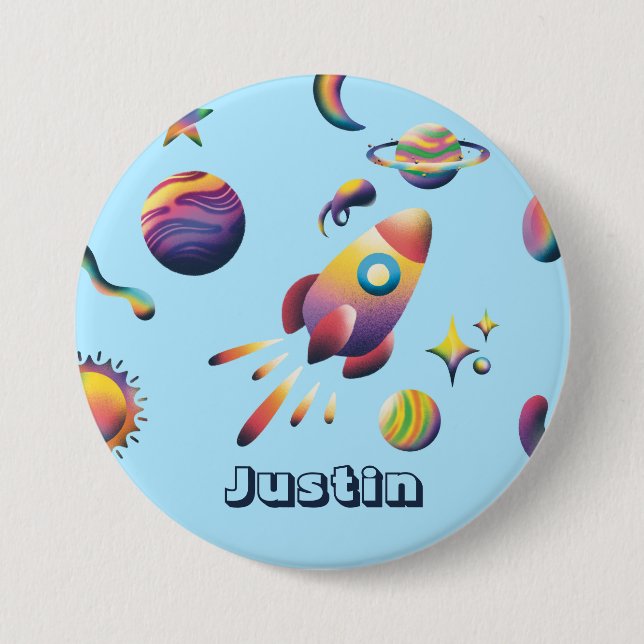 Personalised Colourful Space Planets Back to Schoo 7.5 Cm Round Badge (Front)