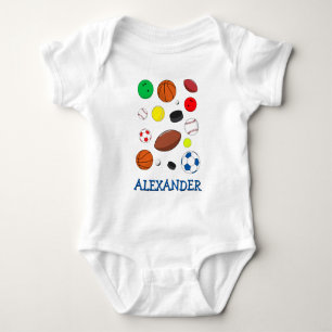 Personalised Colourful Sports Balls Baby Bodysuit
