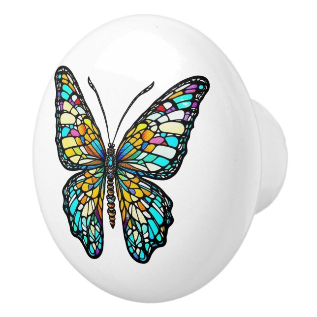 Personalised Colourful Stained Glass Butterfly Ceramic Knob (Right)