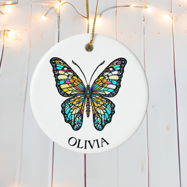 Personalised Colourful Stained Glass Butterfly Ceramic Tree Decoration (Creator Uploaded)