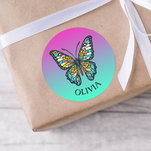Personalised Colourful Stained Glass Butterfly Classic Round Sticker