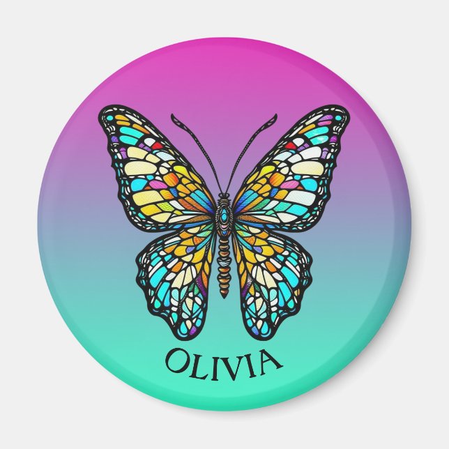 Personalised Colourful Stained Glass Butterfly Magnet (Front)