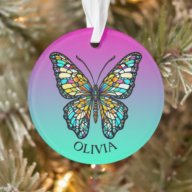 Personalised Colourful Stained Glass Butterfly Ornament (Tree)