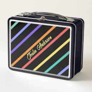 Personalised Colourful Striped Pattern Metal Lunch Box