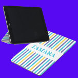 Personalised Colourful Stripes Pattern iPad Air Cover<br><div class="desc">Personalised Colourful Stripes Pattern notebook. Customise it with your name for a chic girly unique look.</div>