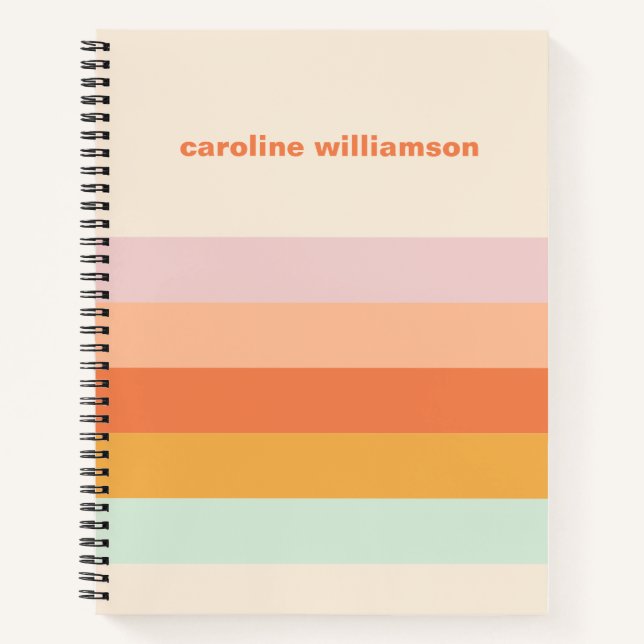 Personalised Colourful Stripes Retro Candy Pastel Notebook (Front)