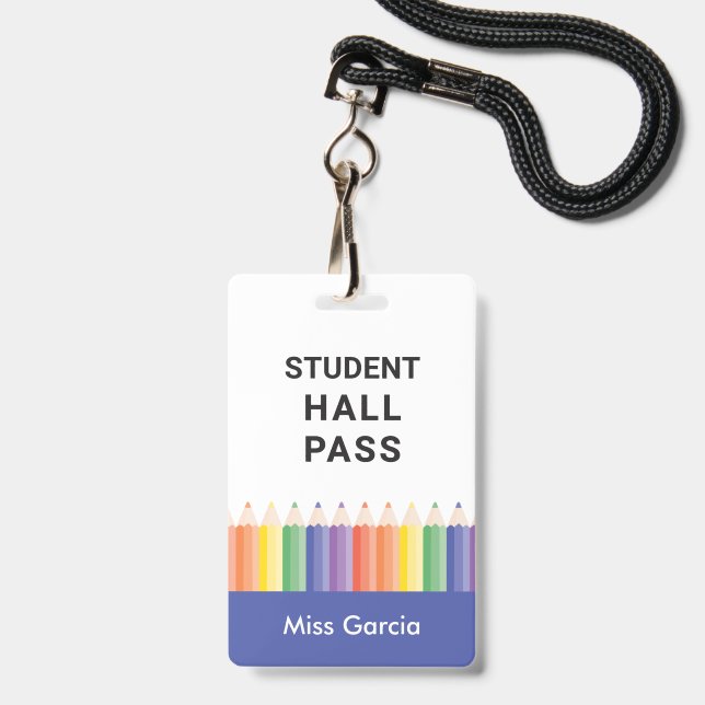 Personalised Colourful Student Hall Pass ID Badge (Front with Lanyard)