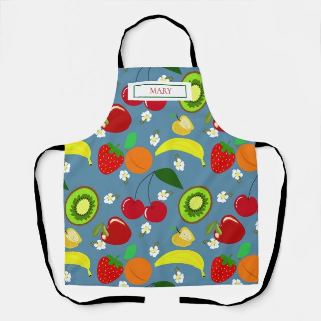 Personalised colourful summer fruit pattern apron  (Front)