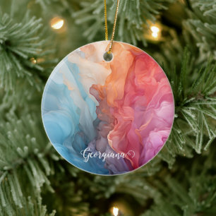 Personalised Colourful Sunset on Sea Alcohol Ink Ceramic Tree Decoration