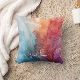 Personalised Colourful Sunset on Sea Alcohol Ink Cushion