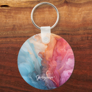 Personalised Colourful Sunset on Sea Alcohol Ink Key Ring
