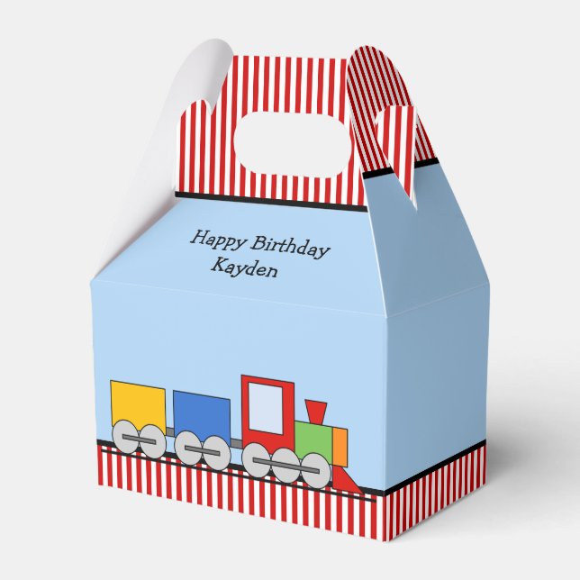 Personalised Colourful Train Birthday Favour Box (Front Side)