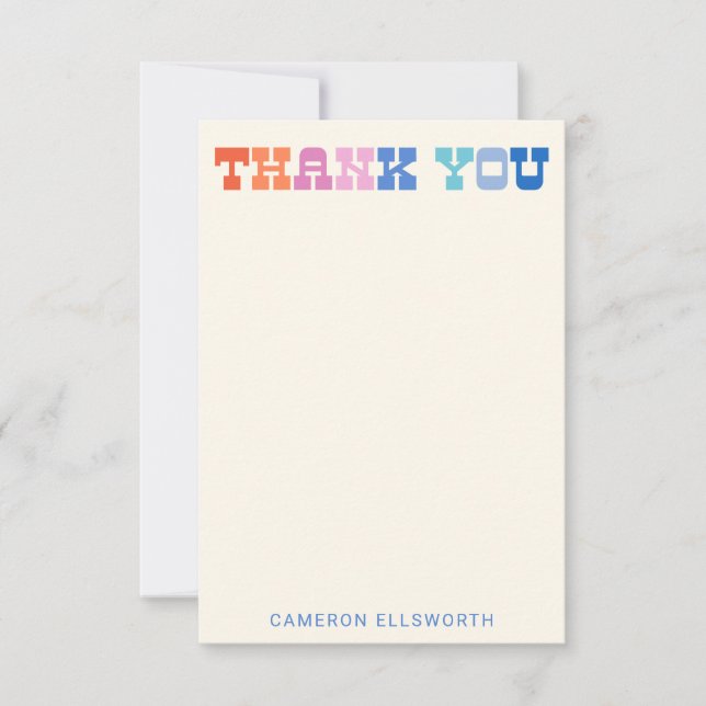 Personalised Colourful Trendy Western Typography  Thank You Card (Front)